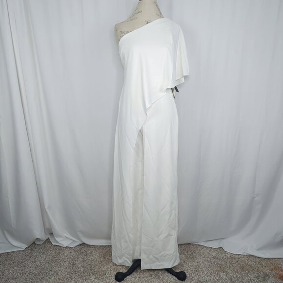 Adrianna Papell Jumpsuit White Asymmetrical One Shoulder NWT - Picture 2 of 16